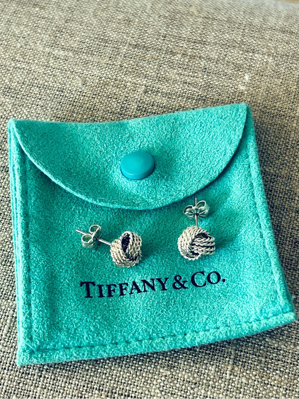 Tiffany & Co. Sterling Silver Knot Stud Earrings - Turquoise Pouch Included